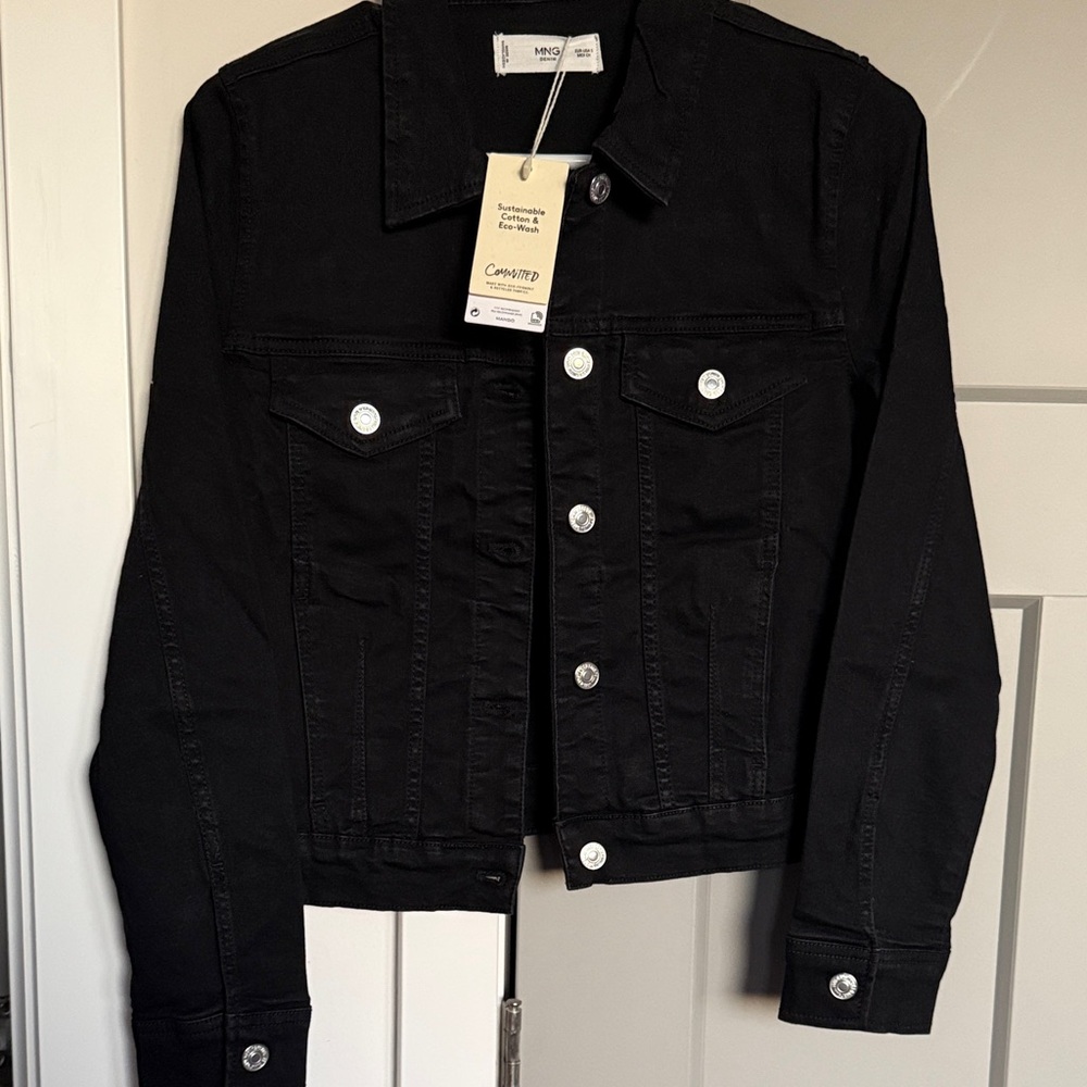 Mango Black Denim Jacket with Silver-Tone Buttons